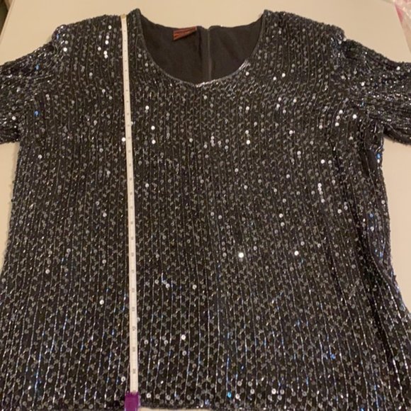Vintage 1970’s Frank Usher Sequin 100% Silk blouse size large - Picture 8 of 16
